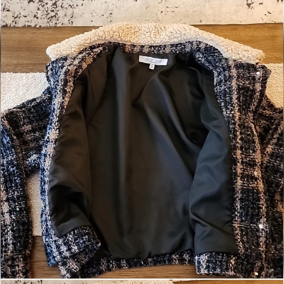 Sweet Rain Contemporary Plaid Tweed Sherpa Collared Jacket Women's Size L - Picture 13 of 14